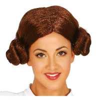 Verkleedpruik voor dames   bruin   ruimte prinses   2 knotten   fantasy   Sci Fi