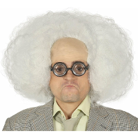Verkleedpruik voor heren   gekke professor/hoogleraar   wit