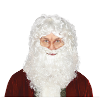 Verkleedpruik voor heren met krullen   De kerstman   wit   met volle baard en snor