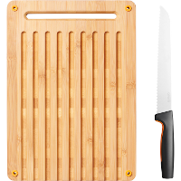 Fiskars Functional Form Set bamboe broodsnijplank en mes
