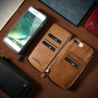 Floveme Vintage Pu Leather Zipper Wallet Card Slots Case With Hand Strap For Iphone 7/7 Plus