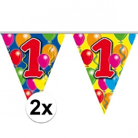 1 Jaar Leeftijd versiering vlaggenlijn   2x   vlaggetjes   slinger   10 meter   kunststof