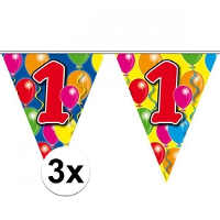 1 Jaar Leeftijd versiering vlaggenlijn   3x   vlaggetjes   slinger   10 meter   kunststof