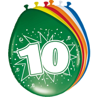 10 Jaar verjaardag leeftijd ballonnen   8x stuks   mix kleuren   feestartikelen/versiering