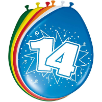 14 Jaar verjaardag leeftijd ballonnen   8x stuks   mix kleuren   feestartikelen/versiering