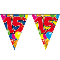 15 Jaar verjaardag vlaggenlijn/vlaggetjes   kunststof   10 meter   eenzijdig