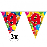9 Jaar Leeftijd versiering vlaggenlijn   3x   vlaggetjes   verjaardag   10 meter   plastic