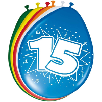 Ballonnen 15 jaar   8x stuks   gekleurd   30 cm   versiering   15e verjaardag   feestballonnen