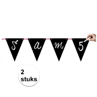 Beschrijfbare vlaggenlijn   2x   zwart   6 meter   karton   slinger   personaliseren   versiering