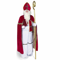 Compleet Sinterklaas kostuum   rood   met mijter en pruik/baard   verkleedkleding