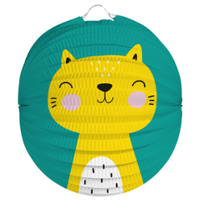 Lampion kat/poes   22 cm   blauw   papier