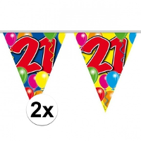 Leeftijd vlaggenlijn   2x   21 jaar   10 meter   plastic   21e verjaardag vlaggetjes   slinger   ver