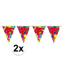 Leeftijd vlaggenlijn 45 jaar verjaardag   2x   10 meter   plastic   feestartikelen/versiering