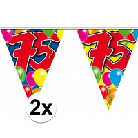 Leeftijd vlaggenlijn 75 jaar   2x   10 meter   plastic   75e verjaardag slinger   vlaggetjes