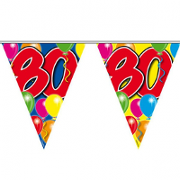 Leeftijd vlaggenlijn 80 jaar   10 meter   plastic   80e verjaardag slinger   vlaggetjes