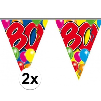 Leeftijd vlaggenlijn 80 jaar   2x   10 meter   plastic   80e verjaardag slinger   vlaggetjes