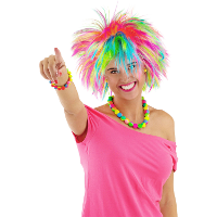 Folat Rock and Roll damespruik   gekleurd   piekerig   punk stijl   regenboog kleuren