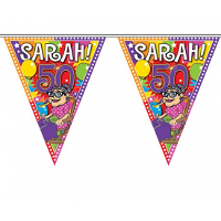 Sarah 50 jaar thema vlaggenlijn slinger   plastic   10 meter   versiering/feestartikelen
