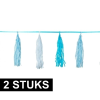 Folat Tassel Slinger   2x   lichtblauw   300 cm   met kwastjes   versiering