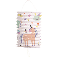 Trek lampion eenhoorns & regenbogen   H16 cm   meerkleurig   papier