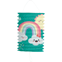 Trek lampion regenboog   H16 cm   blauw   papier