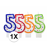 Folat Verjaardag cijferkaars 5   Multi   met stippen   feest taart kaarsjes   versiering