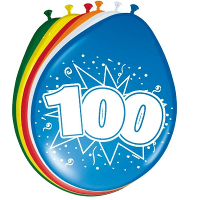 Verjaardag feest ballonnen   leeftijd 100 jaar   8x stuks   feestversiering