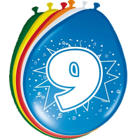 Verjaardag feest ballonnen   leeftijd 9 jaar   8x stuks   feestversiering