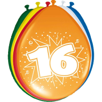Folat Verjaardag leeftijd ballonnen 16 jaar   8x   multi   30 cm   feestartikelen/versieringen