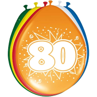 Folat Verjaardag leeftijd ballonnen   80 jaar   8x stuks   mix kleuren   feestartikelen/versiering