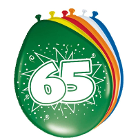Verjaardagfeest leeftijd ballonnen   65 jaar   8x stuks   multi   30 cm