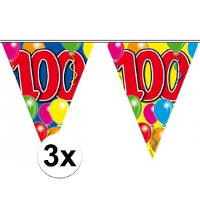Vlaggenlijn 100 jaar   3x   10 meter   plastic   Leeftijd   100e verjaardag   versiering