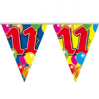 Vlaggenlijn 11 jaar   10 meter   plastic   Leeftijd versiering   slingers 11e verjaardag