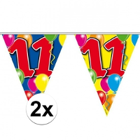 Vlaggenlijn 11 jaar   2x   10 meter   plastic   Leeftijd versiering   slingers 11e verjaardag