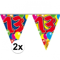 Vlaggenlijn 13 jaar   2x   10 meter   plastic   leeftijd versiering   13e verjaardag