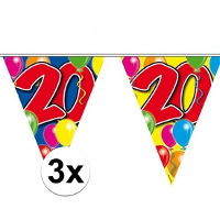 Vlaggenlijn 20 jaar   3x   10 meter   plastic   Leeftijd   20e verjaardag vlaggetjes   slinger
