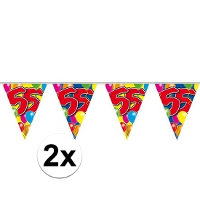 Vlaggenlijn   2x   plastic   10 meter   55 jaar   verjaardagsversiering   buiten decoratie