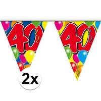 Vlaggenlijn 40 jaar   2x   10 meter   plastic   leeftijd versiering   40e verjaardag