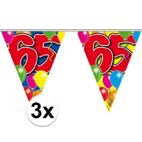 Vlaggenlijn 65 jaar   3x   10 meter   plastic   Leeftijd versiering   65e verjaardag/jubileum