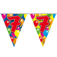 Vlaggenlijn 7 jaar   10 meter   plastic   leeftijd vlaggetjes   versiering 7e verjaardag