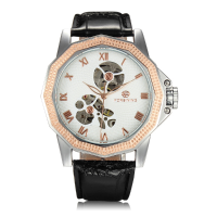 Forsining 567 Rose Gold Case Leather Band Mechanical Wrist Watch