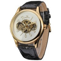 Forsining Casual Gold Case Leather Band Mechanical Wrist Watch