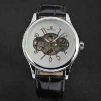 Forsining Casual Siliver Case Leather Band Mechanical Wrist Watch