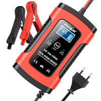Foxsur 12V Acculader Intelligent 100 240V AC Car Battery Charger Automatische Batterijlader met 3 Oplaadfasen Rood