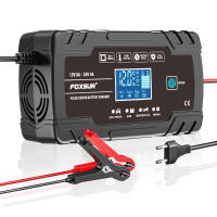 FOXSUR12V 24V AGM Lader 8A Motorfiets Auto Acculader met 3 Laadfasen voor Calcium, Gel en AGM, Natte Batterijen