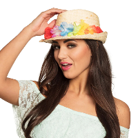 Boland Stro hoedje   met hawaii bloemenkrans   tropisch thema   carnaval