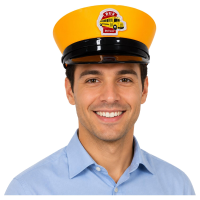 Bus chauffeur verkleed pet   geel   volwassenen   Amerikaanse chauffeur   schoolbus