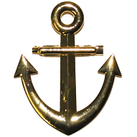 Carnaval verkleed broche/speld maritiem anker   goud   7 cm   Kapitein/Matroos accessoires