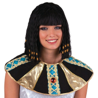 Carnaval verkleed Damespruik Cleopatra   zwart   met kraaltjes   half lang haar