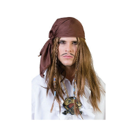 Carnaval verkleed Piraten pruik met bandana   heren   lang haar   Piraat